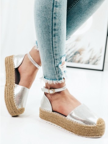 Női ezüst espadrilles platformmal