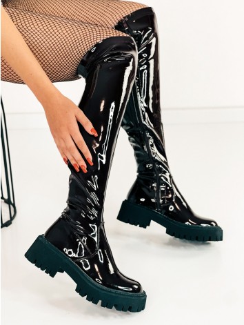 Női barna latex platform csizma