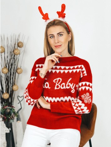 Női piros karácsonyi pulóver Santa Baby