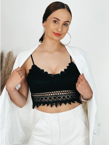 Női fekete csipkés crop top