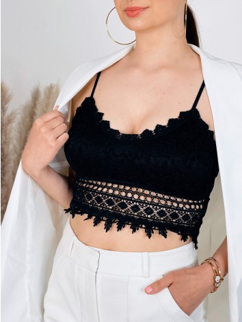 Női fekete csipkés crop top