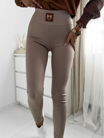 Női elasztikus bordázott leggings - bézs