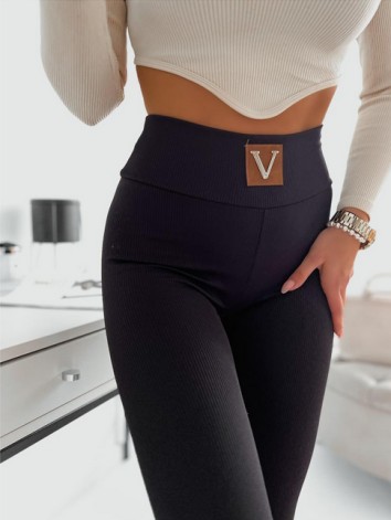 Női elasztikus bordázott leggings VALENTA - fekete