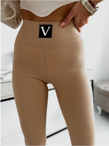 Női elasztikus bordázott leggings VALENTA - bézs