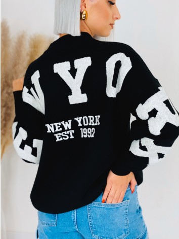 Női fekete oversize pulóver NEW YORK