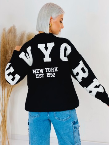 Női fekete oversize pulóver NEW YORK